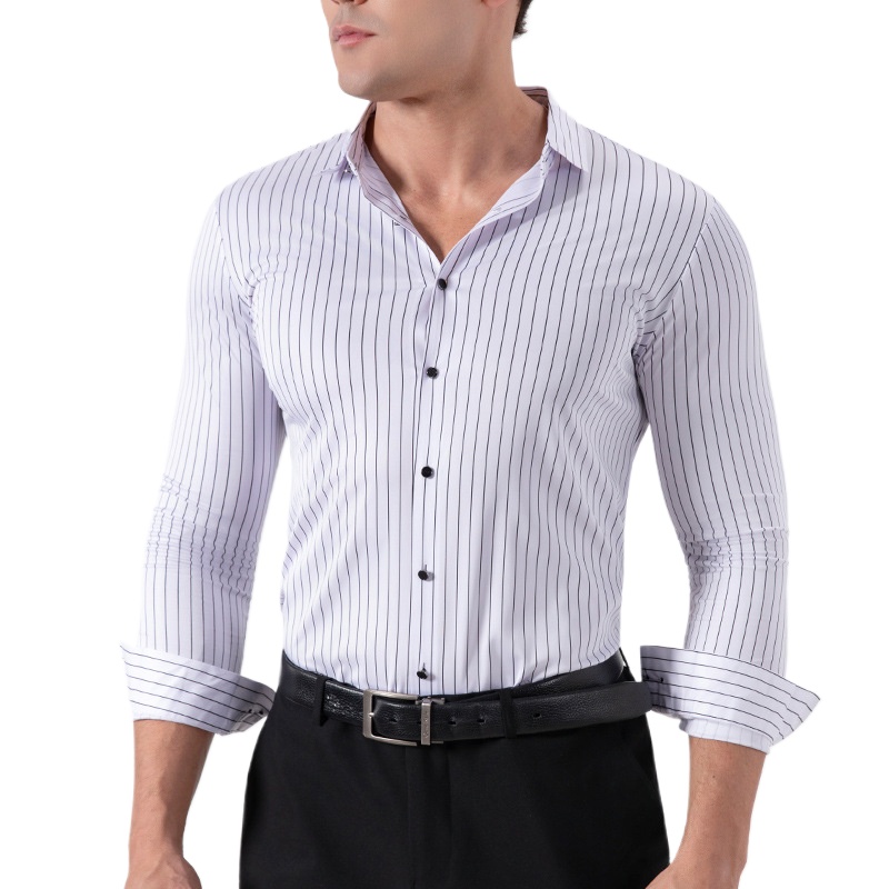 Mens Formal - Retro Çizgili Kırışmaz Esnek Elbise Gömlekleri