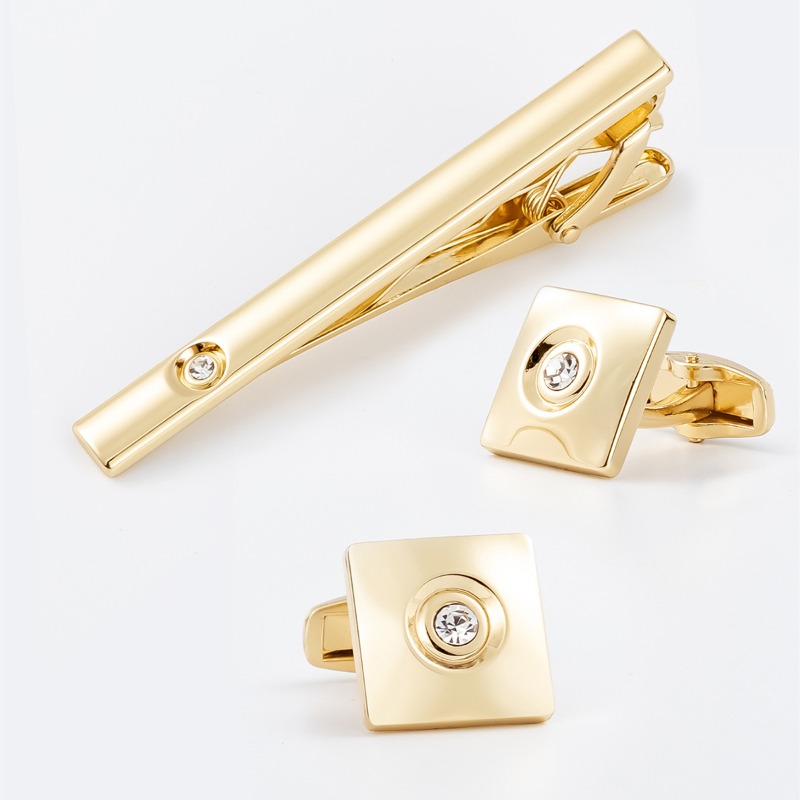 Cufflinks Silver Set - Hafif Lüks Altın Gümüş Kare Zirkon