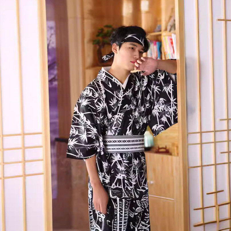Men Formal Wear Photoshoot - Erkek Japon Bambu Desenli Kimono –