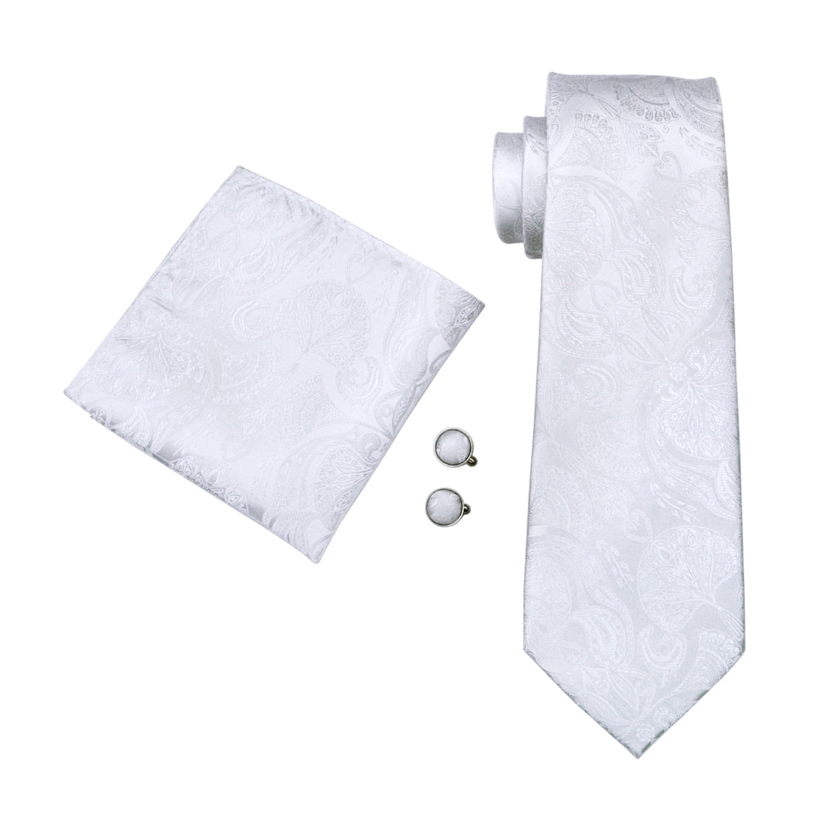 FA-393 erkek Kravat Beyaz Pais - Cufflinks Silver Set incelemesi ve fiyatı